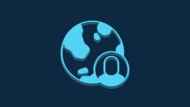 Blue Globe and people icon isolated on blue background. Global business symbol. Social network icon. 4K Video motion graphic animation.