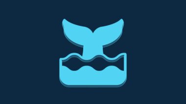 Blue Whale tail in ocean wave icon isolated on blue background. 4K Video motion graphic animation.