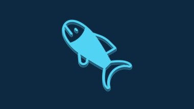 Blue Fish icon isolated on blue background. 4K Video motion graphic animation.