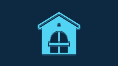 Blue Farm house icon isolated on blue background. 4K Video motion graphic animation.