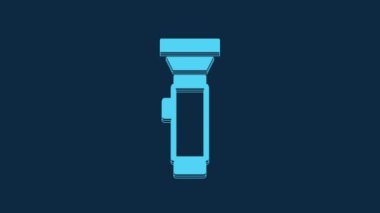Blue Flashlight icon isolated on blue background. 4K Video motion graphic animation.