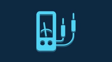 Blue Ampere meter, multimeter, voltmeter icon isolated on blue background. Instruments for measurement of electric current. 4K Video motion graphic animation.