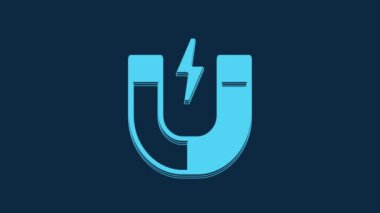 Blue Magnet icon isolated on blue background. Horseshoe magnet, magnetism, magnetize, attraction. 4K Video motion graphic animation.