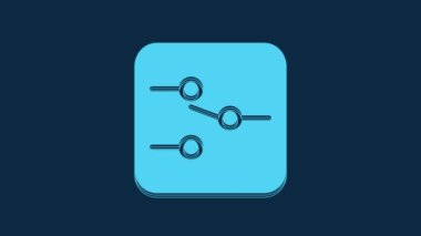 Mavi şalter mavi arka planda izole edilmiş elektronik devre simgesinde. 4K Video hareketli grafik canlandırması.