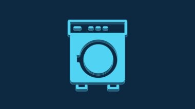 Blue Washer icon isolated on blue background. Washing machine icon. Clothes washer - laundry machine. Home appliance symbol. 4K Video motion graphic animation.