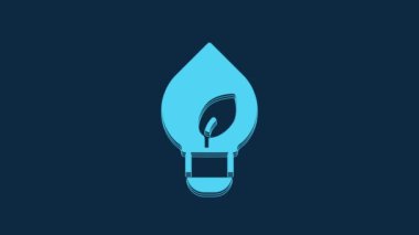 Blue Light bulb with leaf icon isolated on blue background. Eco energy concept. Alternative energy concept. 4K Video motion graphic animation.