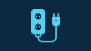 Blue Electric extension cord icon isolated on blue background. Power plug socket. 4K Video motion graphic animation.