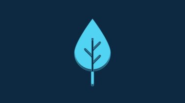 Blue Leaf Eco symbol icon isolated on blue background. Banner, label, tag, logo, sticker for eco green. 4K Video motion graphic animation.