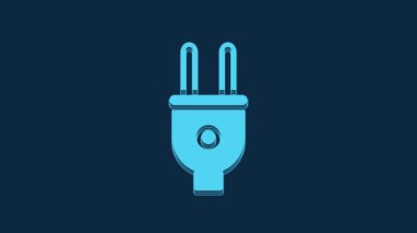 Blue Electric plug icon isolated on blue background. Concept of connection and disconnection of the electricity. 4K Video motion graphic animation.