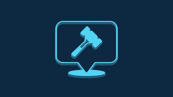 蓝色拍卖锤图标隔离在蓝色背景 法官或拍卖商的加维尔锤 投标过程 拍卖投标 4K视频运动图形动画 — 图库视频影像