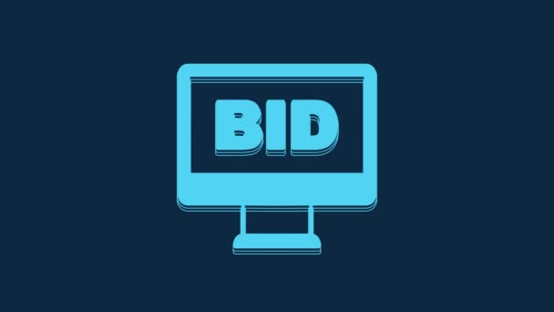 Modrá Online Aukce Ikona Izolované Modrém Pozadí Značka Nabídky Dražba — Stock video