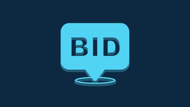 Pictograma Blue Bid Izolată Fundal Albastru Licitaţie Vânzare Cumpărători Animație — Videoclip de stoc