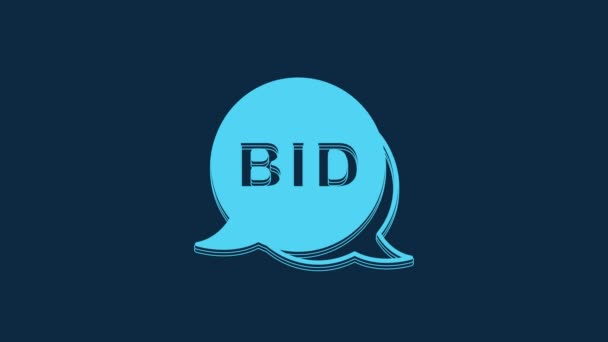 Ícone Blue Bid Isolado Fundo Azul Leilão Licitante Venda Compradores — Vídeo de Stock