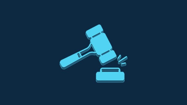 Ícone Martelo Leilão Azul Isolado Fundo Azul Gavel Martelo Juiz — Vídeo de Stock