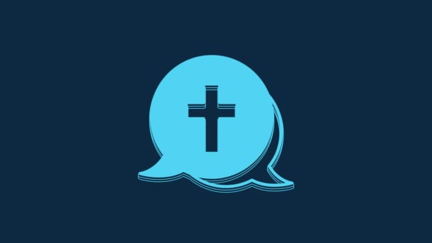 Blue Christian Cross Icon Isolated Blue Background Church Cross Video — Vídeo de Stock