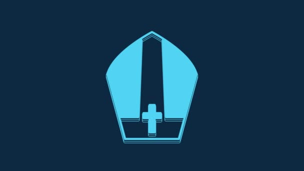 青の背景に隔離された青の教皇の帽子のアイコン クリスチャンの帽子のサイン 4Kビデオモーショングラフィックアニメーション — ストック動画