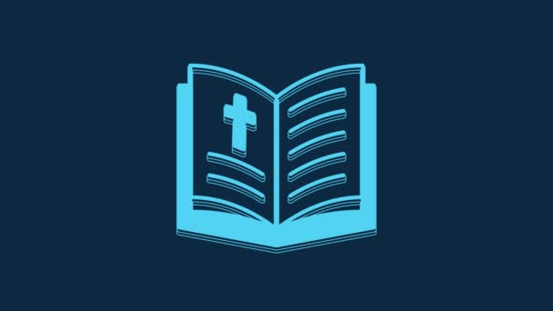 Blue Holy Bible Book Icon Isolated Blue Background Video Motion — Stock video