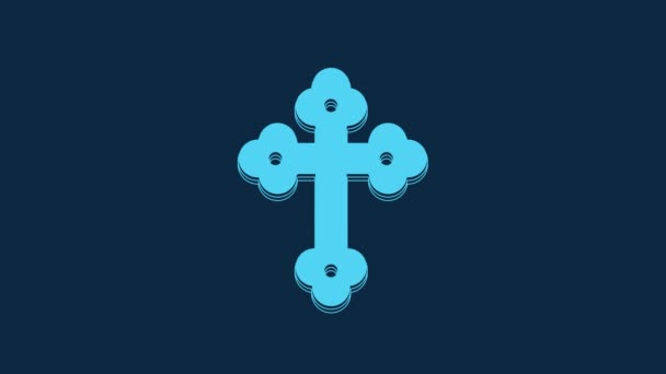 蓝色基督教交叉图标孤立在蓝色背景 教堂十字架 4K视频运动图形动画 — 图库视频影像