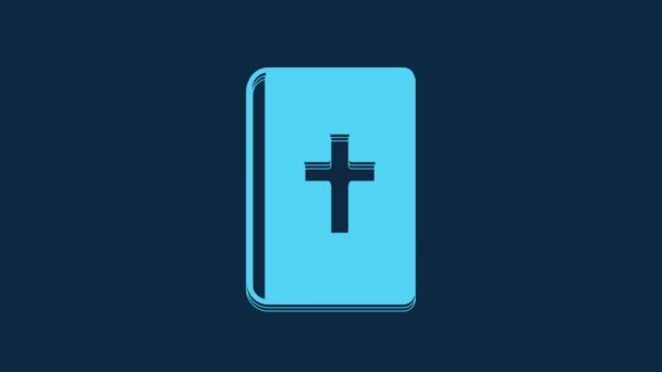 Blue Holy Bible Book Icon Isolated Blue Background Video Motion — Vídeos de Stock