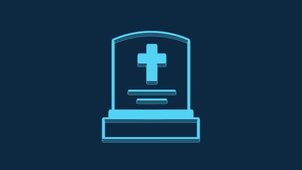 Blue Grave Tombstone Icon Isolated Blue Background Video Motion Graphic — Video
