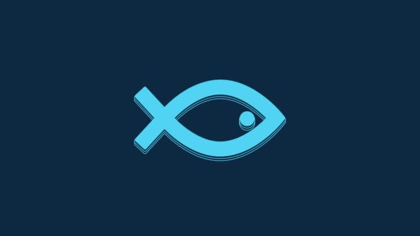Blue Christian Fish Symbol Icon Isolated Blue Background Jesus Fish — Vídeo de stock