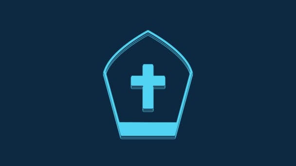Ікона Blue Pope Ізольована Синьому Фоні Символ Християнського Капелюха Відеографічна — стокове відео