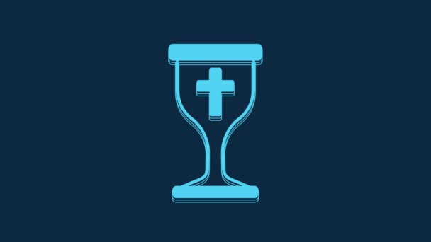 Blue Christian Chalice Icon Isolated Blue Background Christianity Icon Happy — Stok Video