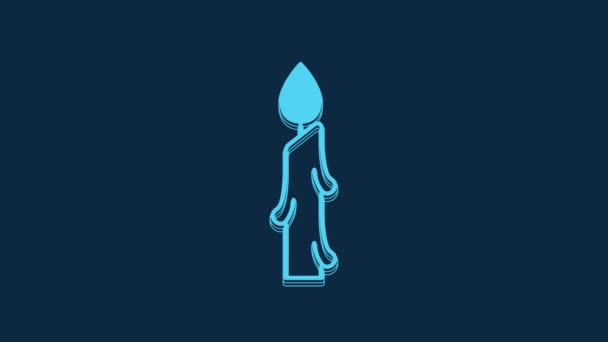 Blue Burning Candle Icon Isolated Blue Background Cylindrical Candle Stick — Stockvideo