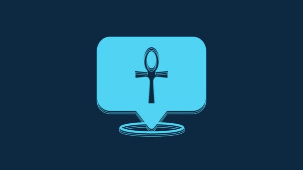 蓝色十字脚踝图标孤立在蓝色背景 埃及语 指生命或永生的象征 4K视频运动图形动画 — 图库视频影像
