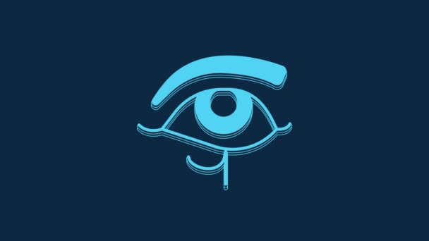 蓝色的荷鲁斯蓝眼睛图标孤立在蓝色的背景上 古埃及女神像韦吉特象征着保护 王权和健康 4K视频运动图形动画 — 图库视频影像