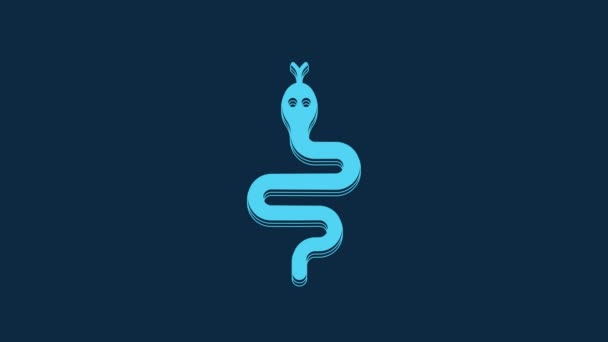 青い背景に隔離された青いヘビのアイコン 4Kビデオモーショングラフィックアニメーション — ストック動画