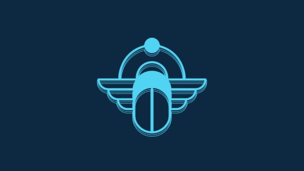 蓝色的埃及丝巾图标孤立在蓝色的背景上 有翅膀的甲壳虫和太阳 4K视频运动图形动画 — 图库视频影像