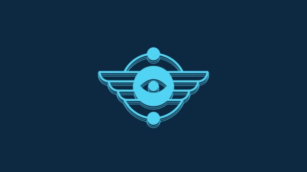 Símbolo Egípcio Azul Ícone Sol Alado Isolado Fundo Azul Animação — Vídeo de Stock
