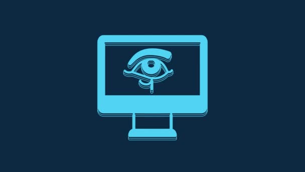 Blaues Auge Des Horus Auf Monitor Symbol Isoliert Auf Blauem — Stockvideo