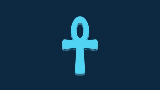 蓝色十字脚踝图标孤立在蓝色背景 埃及语 指生命或永生的象征 4K视频运动图形动画 — 图库视频影像