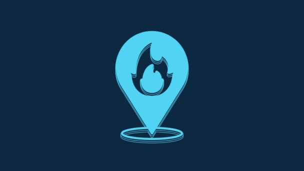 Wskaźnik Niebieskiej Mapy Ikoną Ognia Niebieskim Tle Pożar Pobliżu Animacja — Wideo stockowe