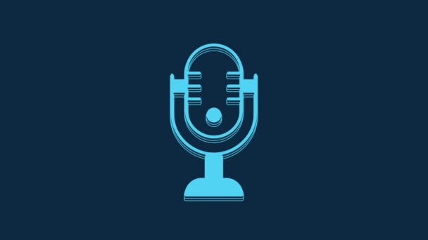 Blue Microphone Icon Isolated Blue Background Air Radio Mic Microphone — Αρχείο Βίντεο