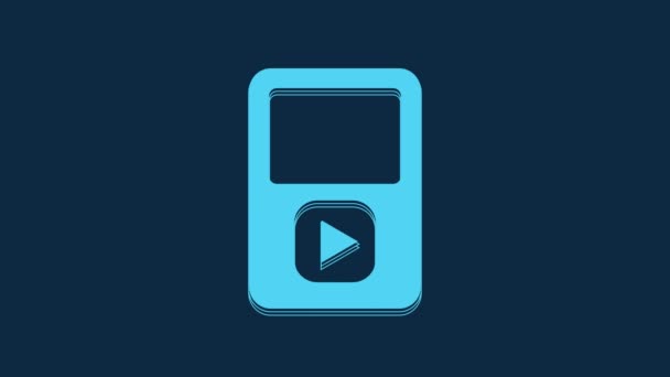 Blue Music Player Icon Isolated Blue Background Portable Music Device — Αρχείο Βίντεο