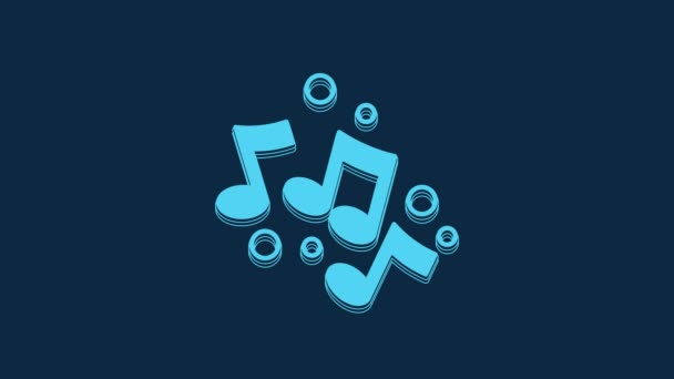 Blue Music Note Tone Icon Isolated Blue Background Video Motion — стоковое видео