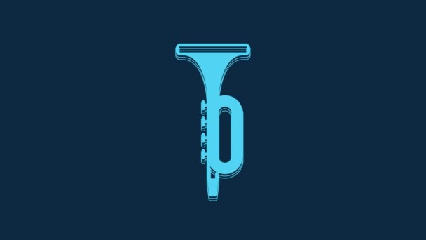 Icône Trompette Bleue Isolée Sur Fond Bleu Instrument Musique Animation — Video