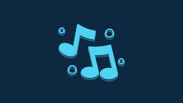 Blue Music Note Tone Icon Isolated Blue Background Video Motion — Video Stock