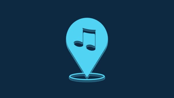 Значок Музыкальной Ноты Blue Location Выделен Синем Фоне Музыка Звуковая — стоковое видео