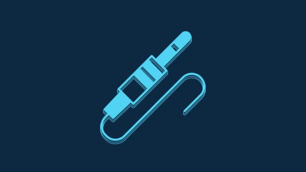 Blue Audio Jack Icon Isolated Blue Background Audio Cable Connection — Stockvideo