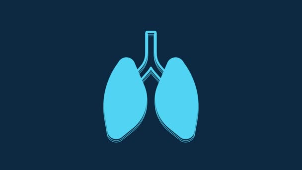 Pulmones Azules Icono Aislado Sobre Fondo Azul Animación Gráfica Vídeo — Vídeo de stock