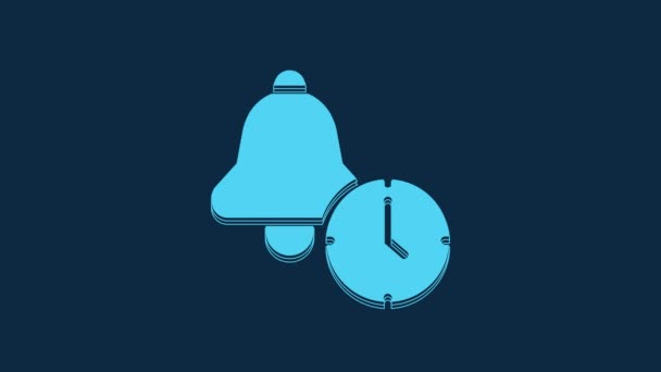 Blue Alarm Clock Icon Isolated Blue Background Wake Get Concept — Αρχείο Βίντεο