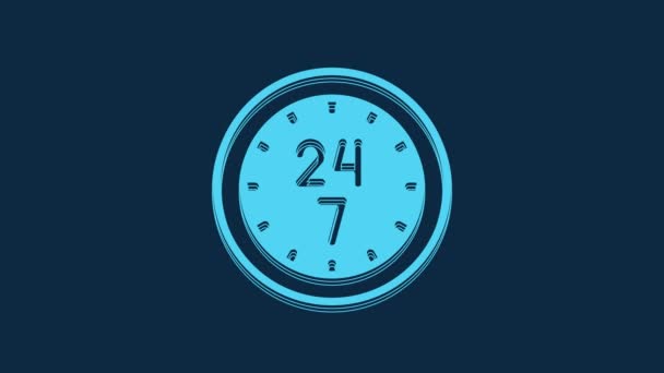 Blue Clock Hours Icon Isolated Blue Background All Day Cyclic — Video Stock