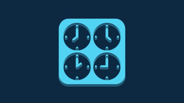 Μπλε Ώρα Ζώνη Ρολόγια Εικονίδιο Απομονώνονται Μπλε Φόντο Γραφική Κίνηση — Αρχείο Βίντεο