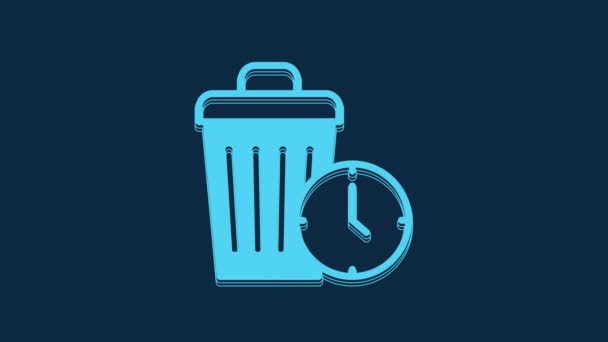 蓝色的时间浪费图标孤立在蓝色的背景上 垃圾可以 垃圾箱标志 回收篮图标 办公室垃圾图标 4K视频运动图形动画 — 图库视频影像