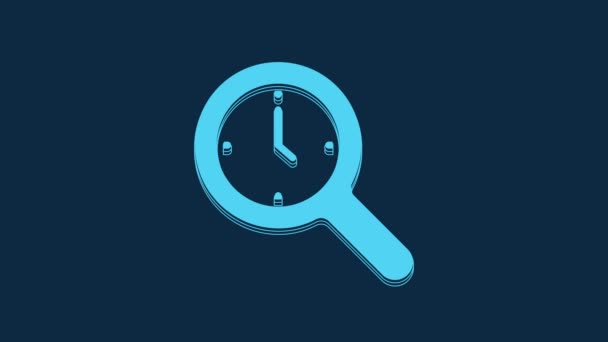 Blue Magnifying Glass Clock Icon Isolated Blue Background Clock Search — Video Stock
