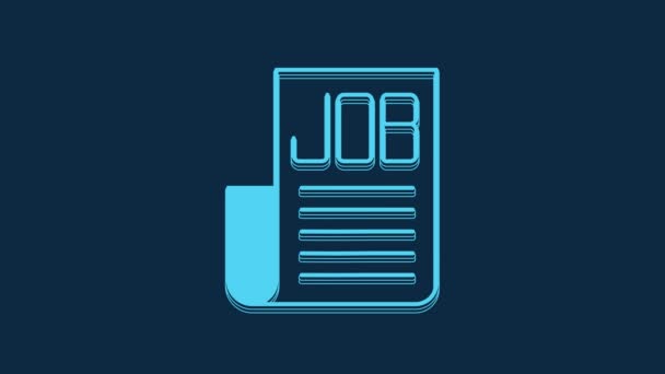 青の背景に隔離されたジョブアイコンを検索します 採用や選考の概念 ビジネスのための人材と採用 4Kビデオモーショングラフィックアニメーション — ストック動画